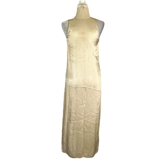 NWT Zara Light Gold Beige Satin High Neck Sleeveless Rayon Slip Maxi Dress - S - Picture 12 of 16